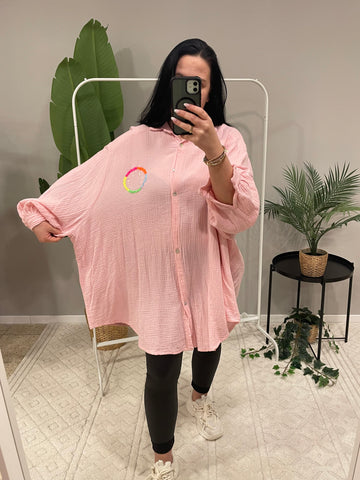 MUSSELINBLUSE SMILE ROSA